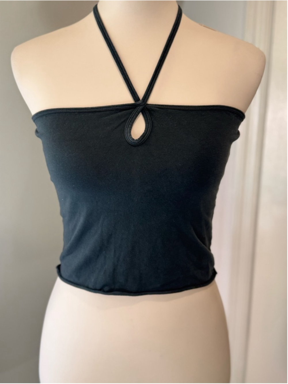 John Galt Brandy Melville Black Stretch Halter Tube Crop Top w/ Keyhole | One Si